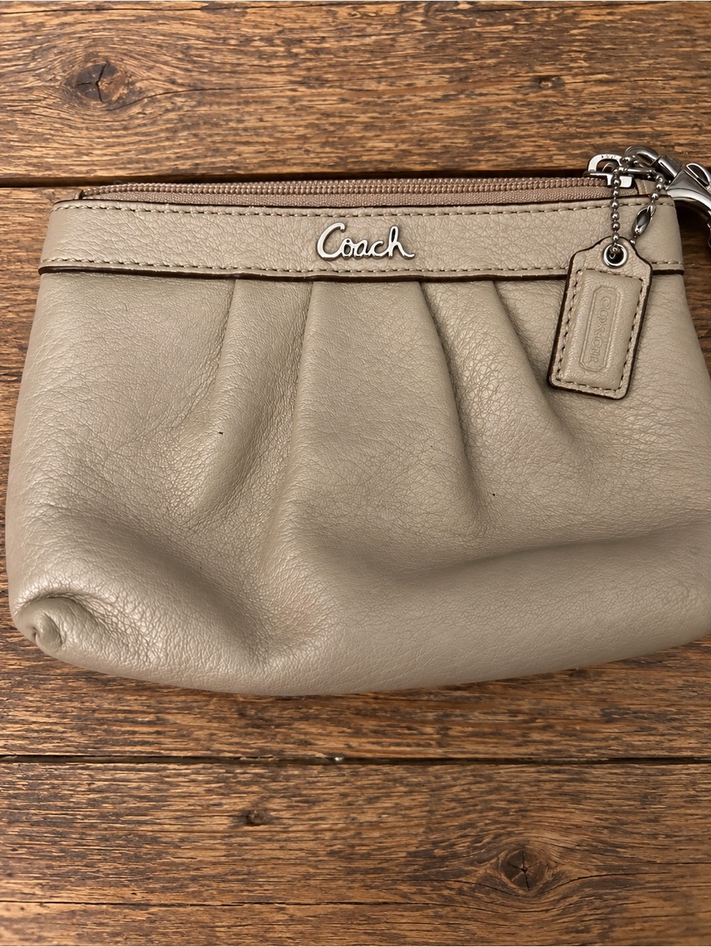 Coach Leather Wristlet in Taupe